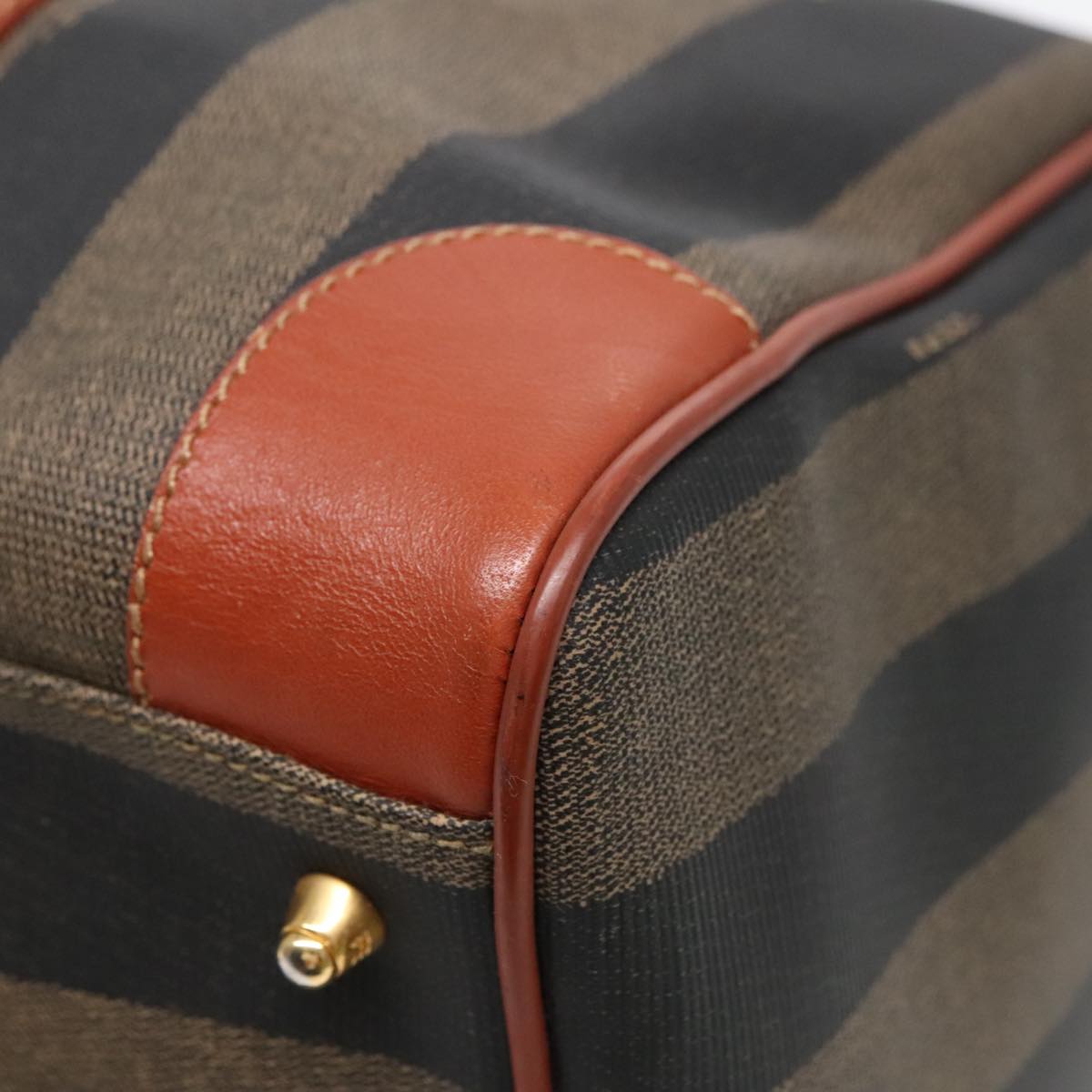 FENDI Pecan Canvas Boston Bag Brown Black gold yk14862