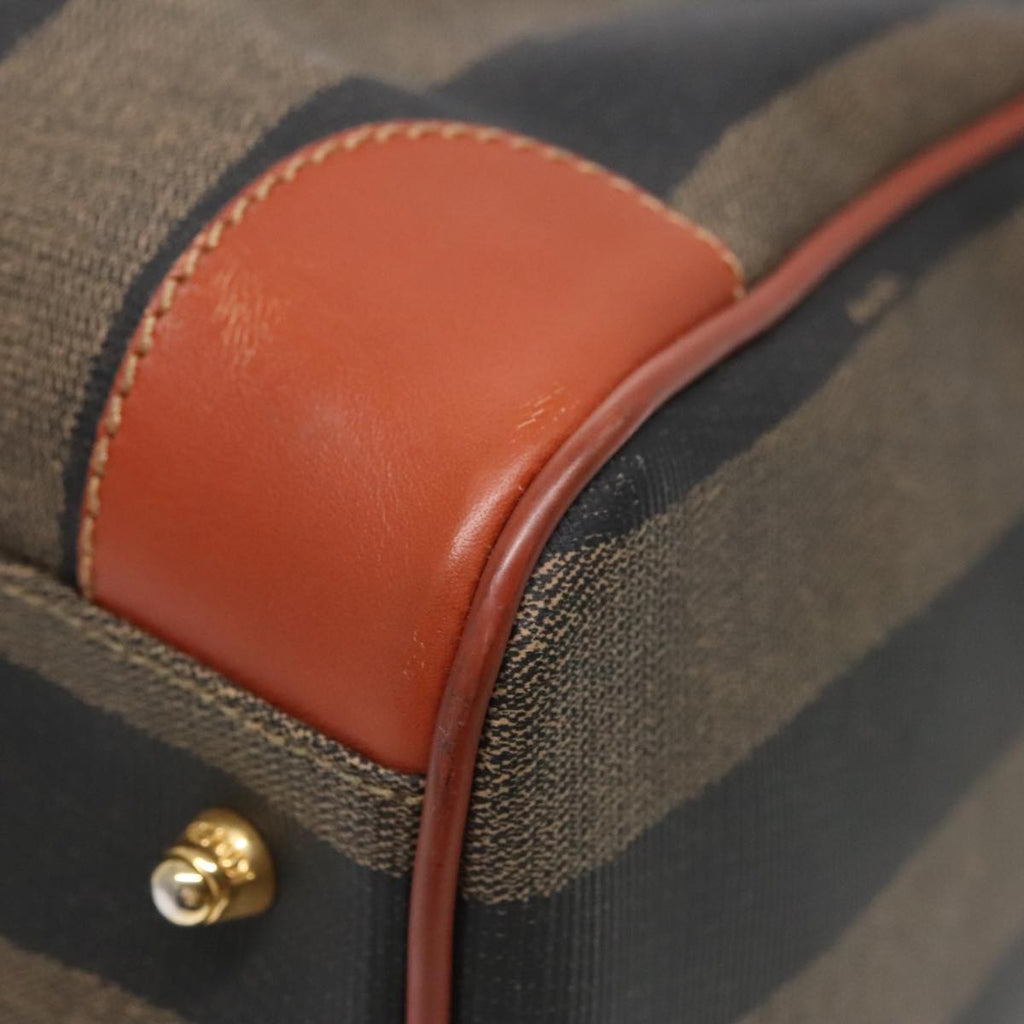 FENDI Pecan Canvas Boston Bag Brown Black gold yk14862