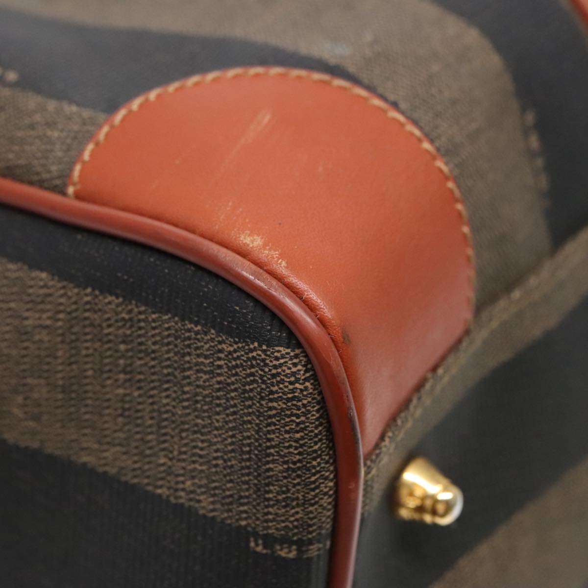 FENDI Pecan Canvas Boston Bag Brown Black gold yk14862