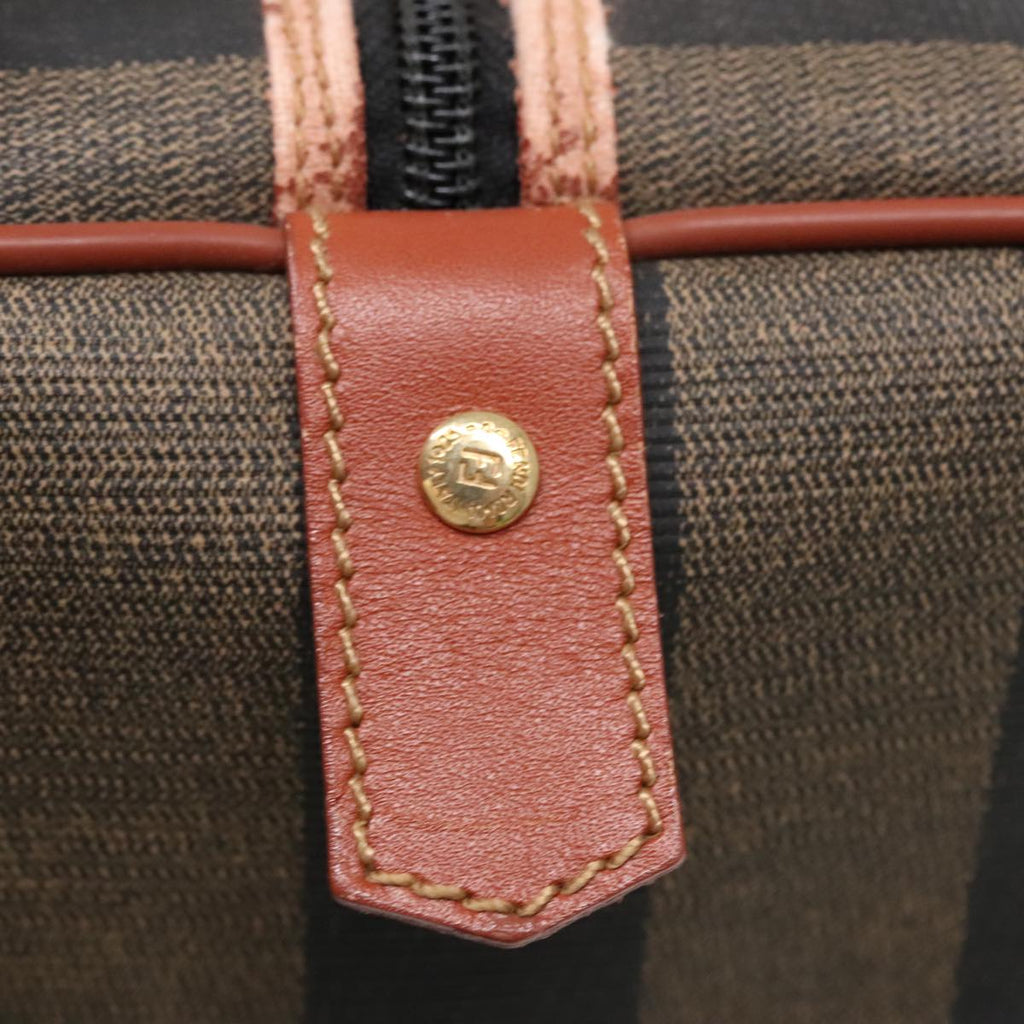 FENDI Pecan Canvas Boston Bag Brown Black gold yk14862