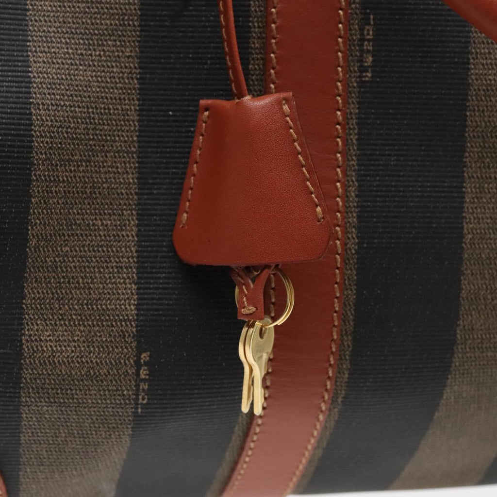 FENDI Pecan Canvas Boston Bag Brown Black gold yk14862