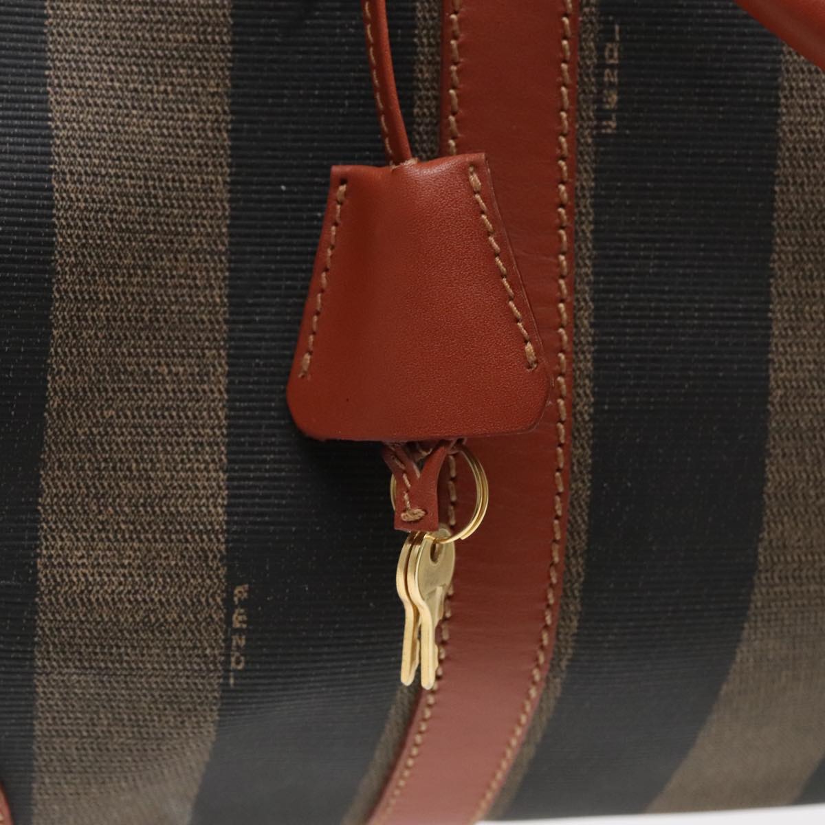 FENDI Pecan Canvas Boston Bag Brown Black gold yk14862