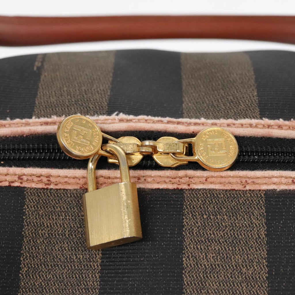 FENDI Pecan Canvas Boston Bag Brown Black gold yk14862
