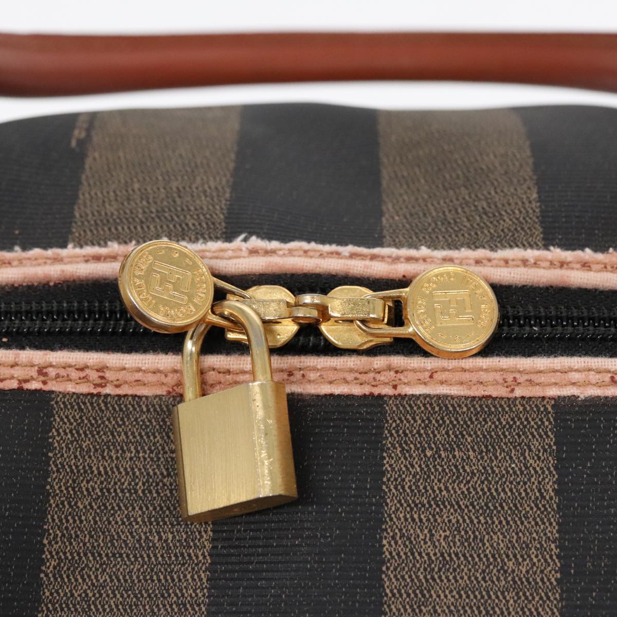 FENDI Pecan Canvas Boston Bag Brown Black gold yk14862