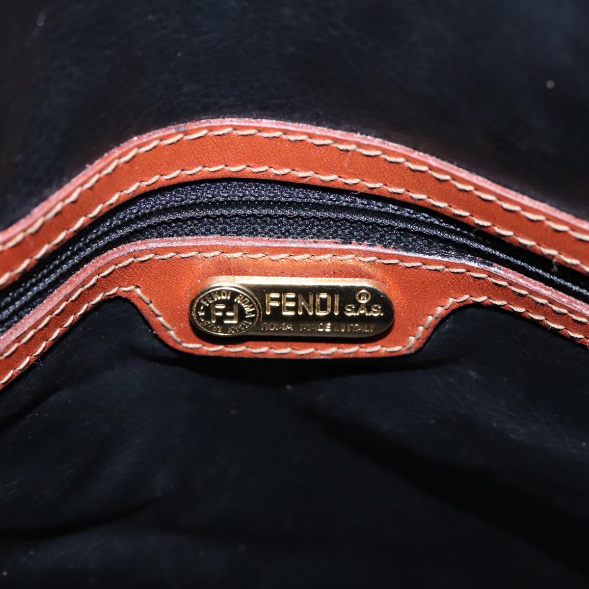FENDI Pecan Canvas Boston Bag Brown Black gold yk14862