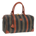 FENDI Pecan Canvas Boston Bag Brown Black gold yk14862