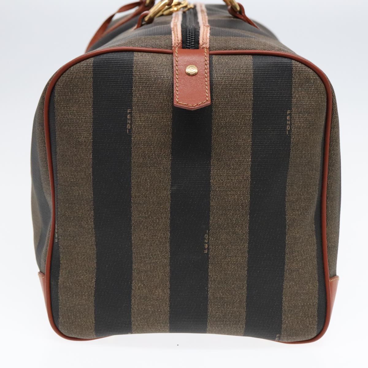FENDI Pecan Canvas Boston Bag Brown Black gold yk14862