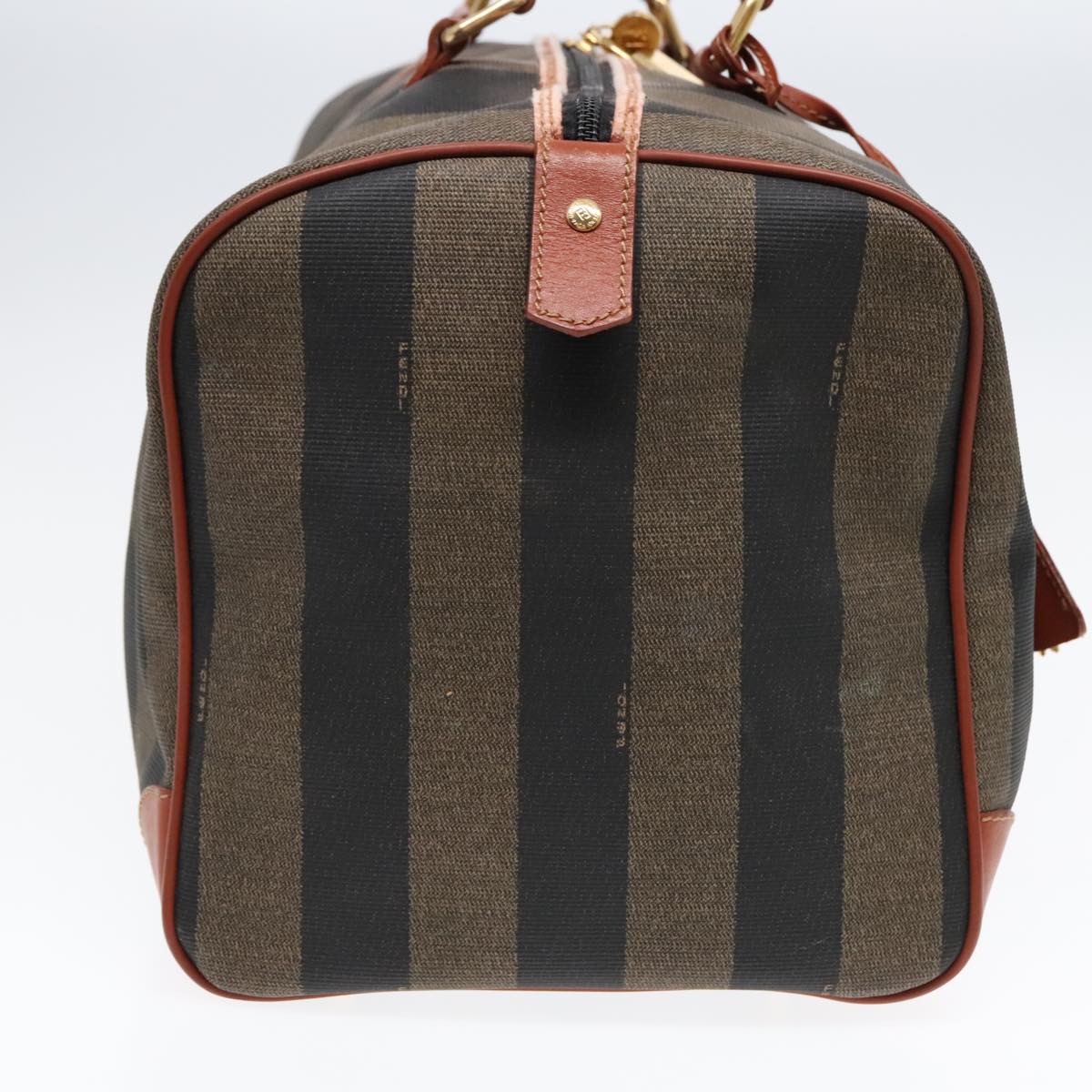 FENDI Pecan Canvas Boston Bag Brown Black gold yk14862