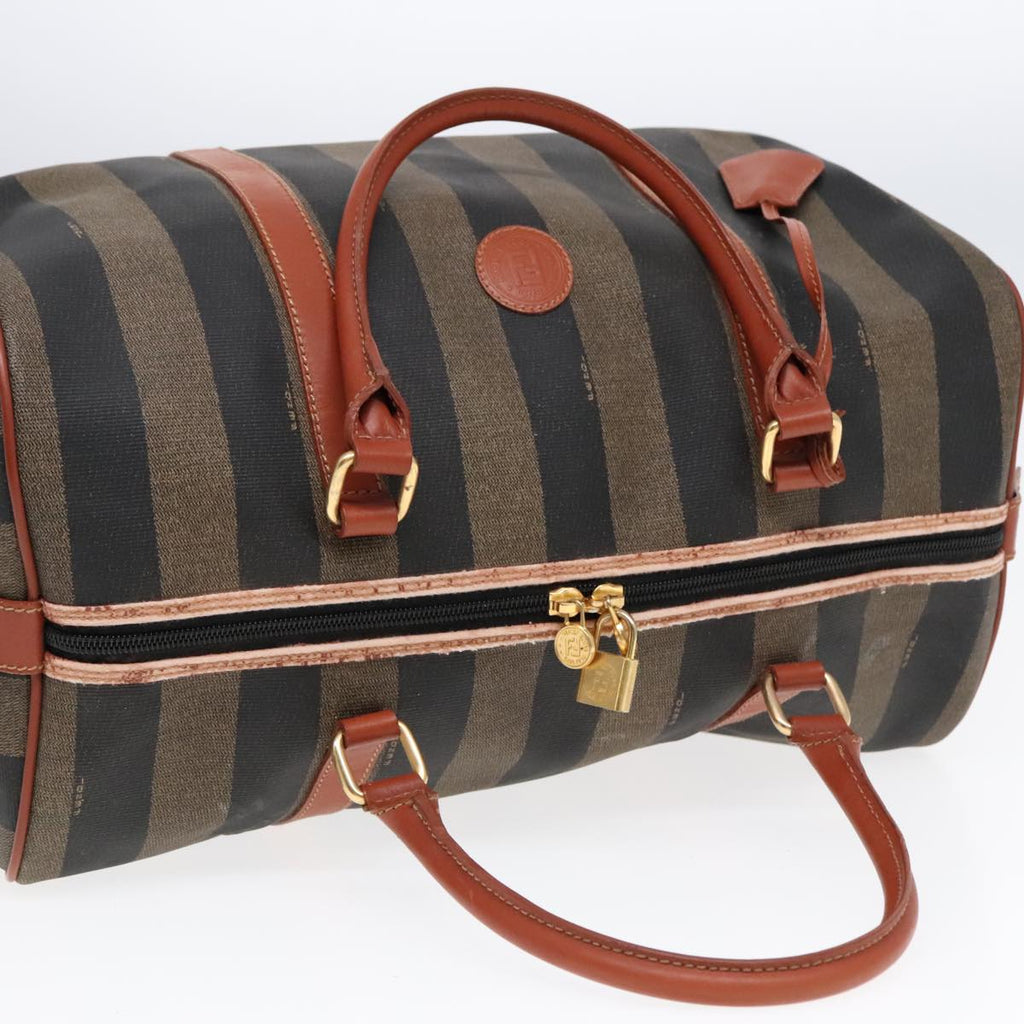 FENDI Pecan Canvas Boston Bag Brown Black gold yk14862
