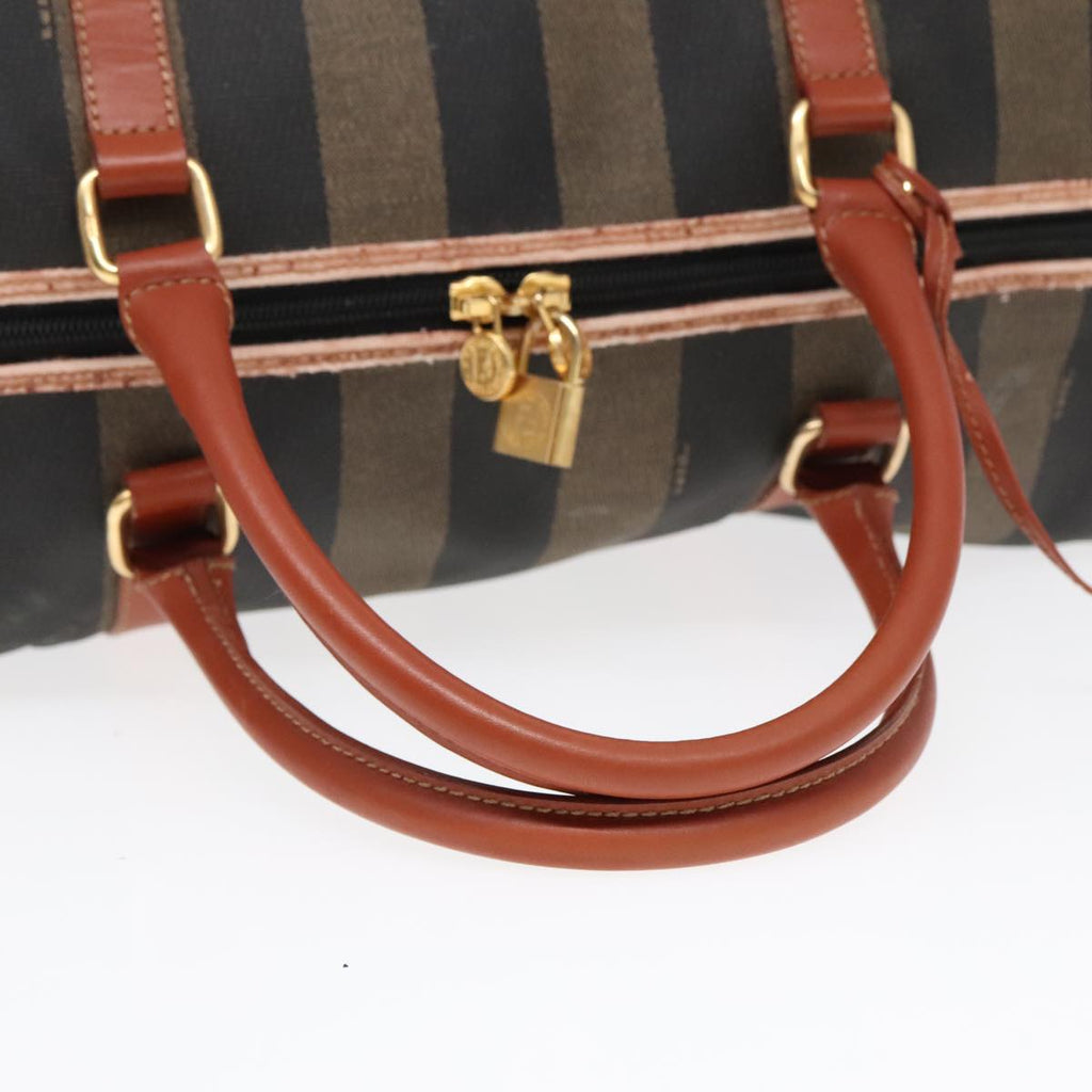 FENDI Pecan Canvas Boston Bag Brown Black gold yk14862