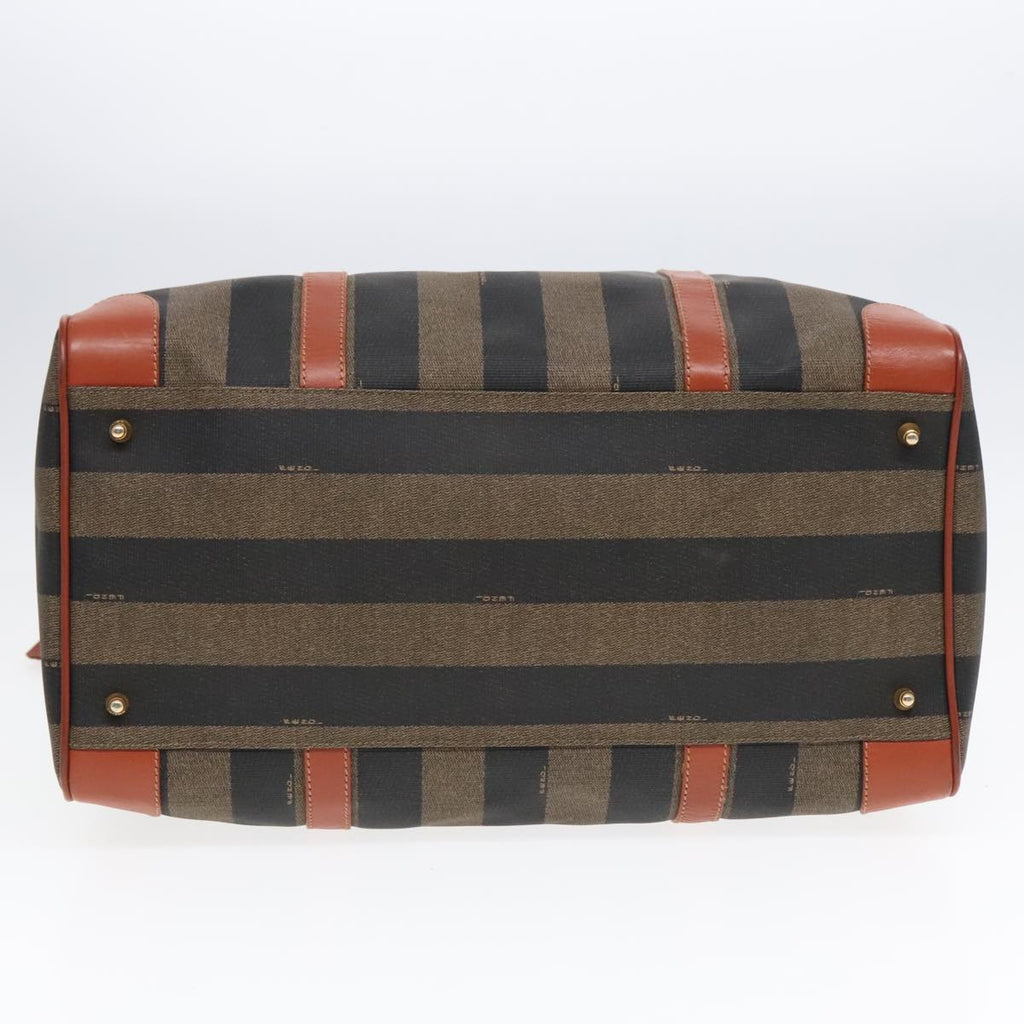 FENDI Pecan Canvas Boston Bag Brown Black gold yk14862
