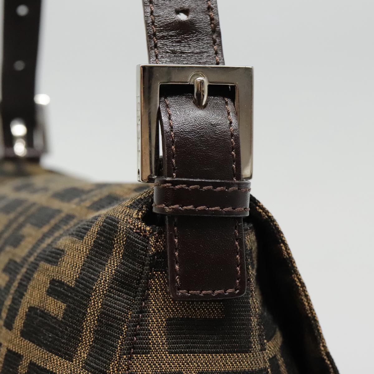 FENDI Zucca Canvas Mamma Baguette Shoulder Bag Brown Black Silver yk14866A