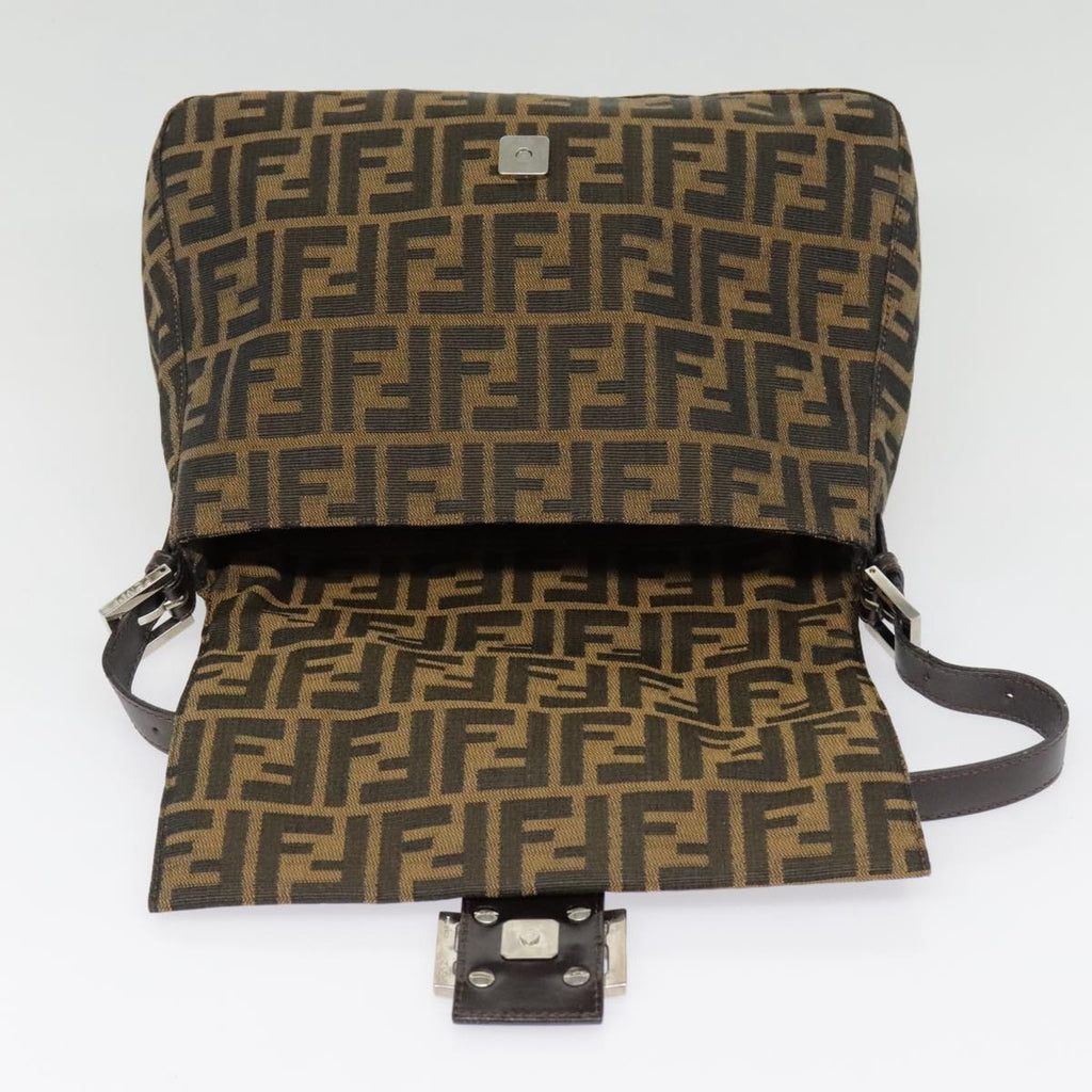 FENDI Zucca Canvas Mamma Baguette Shoulder Bag Brown Black Silver yk14866A