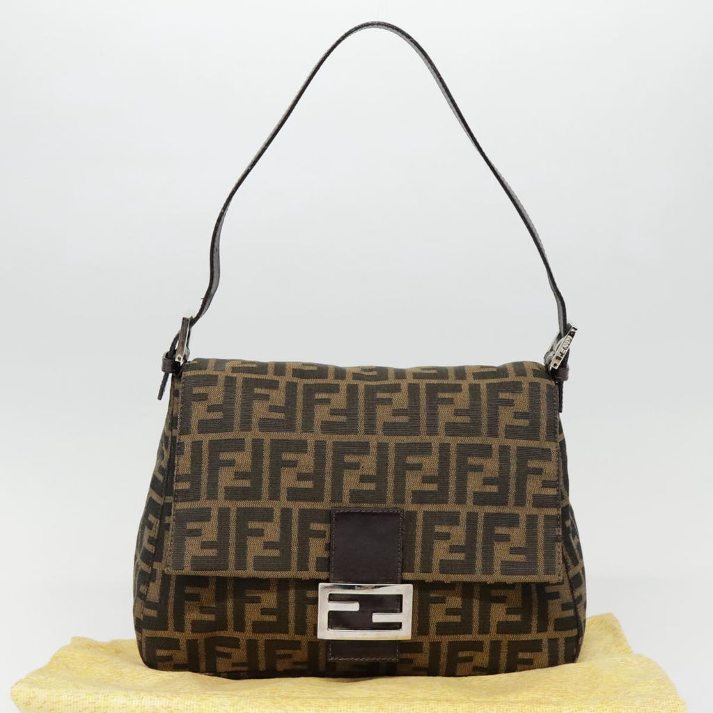 FENDI Zucca Canvas Mamma Baguette Shoulder Bag Brown Black Silver yk14866A