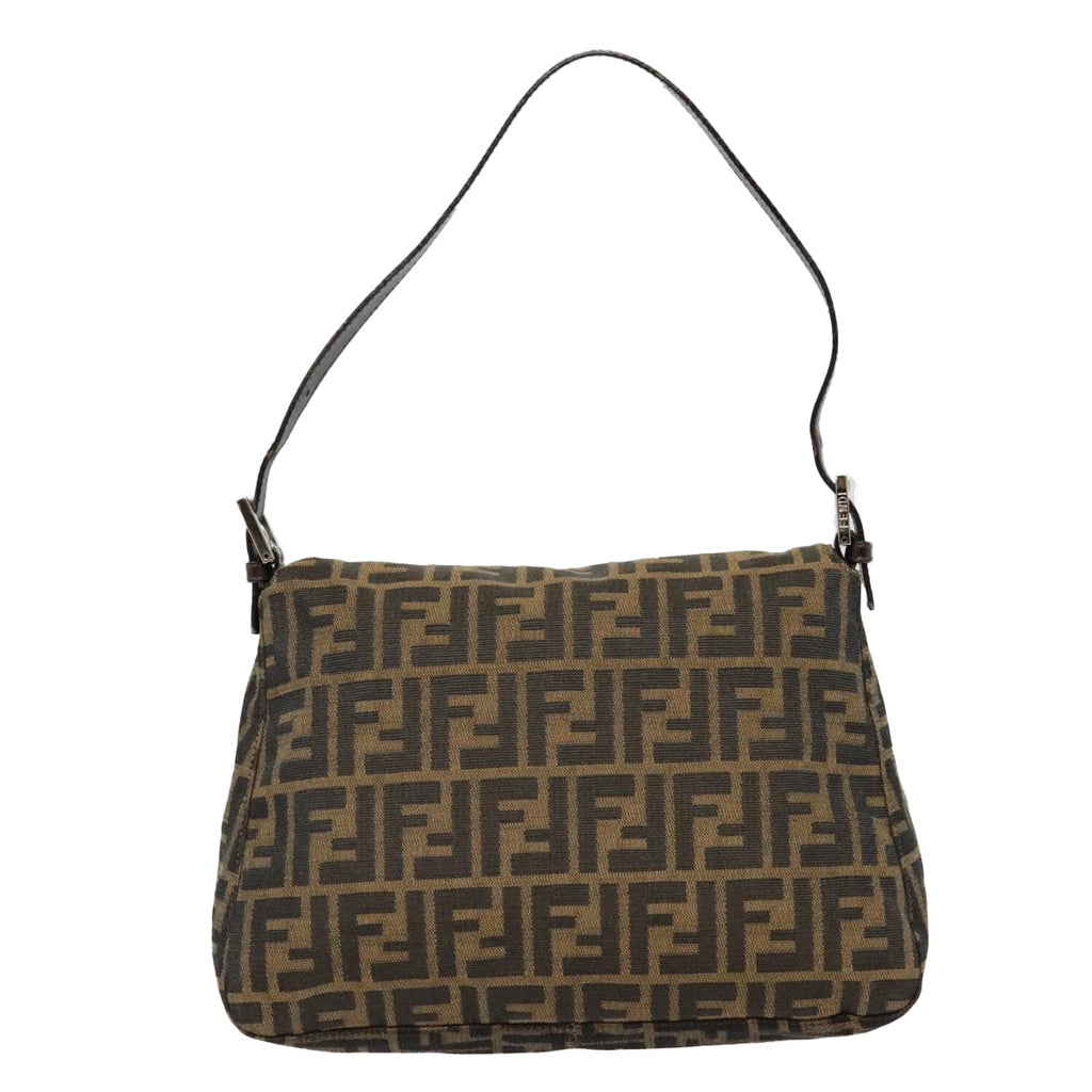FENDI Zucca Canvas Mamma Baguette Shoulder Bag Brown Black Silver yk14866A