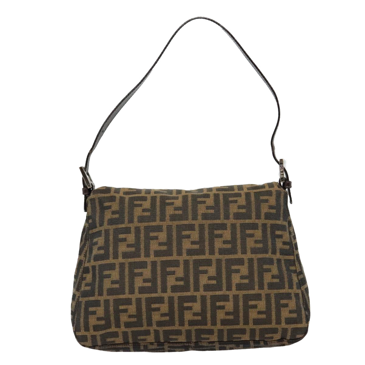FENDI Zucca Canvas Mamma Baguette Shoulder Bag Brown Black Silver yk14866A