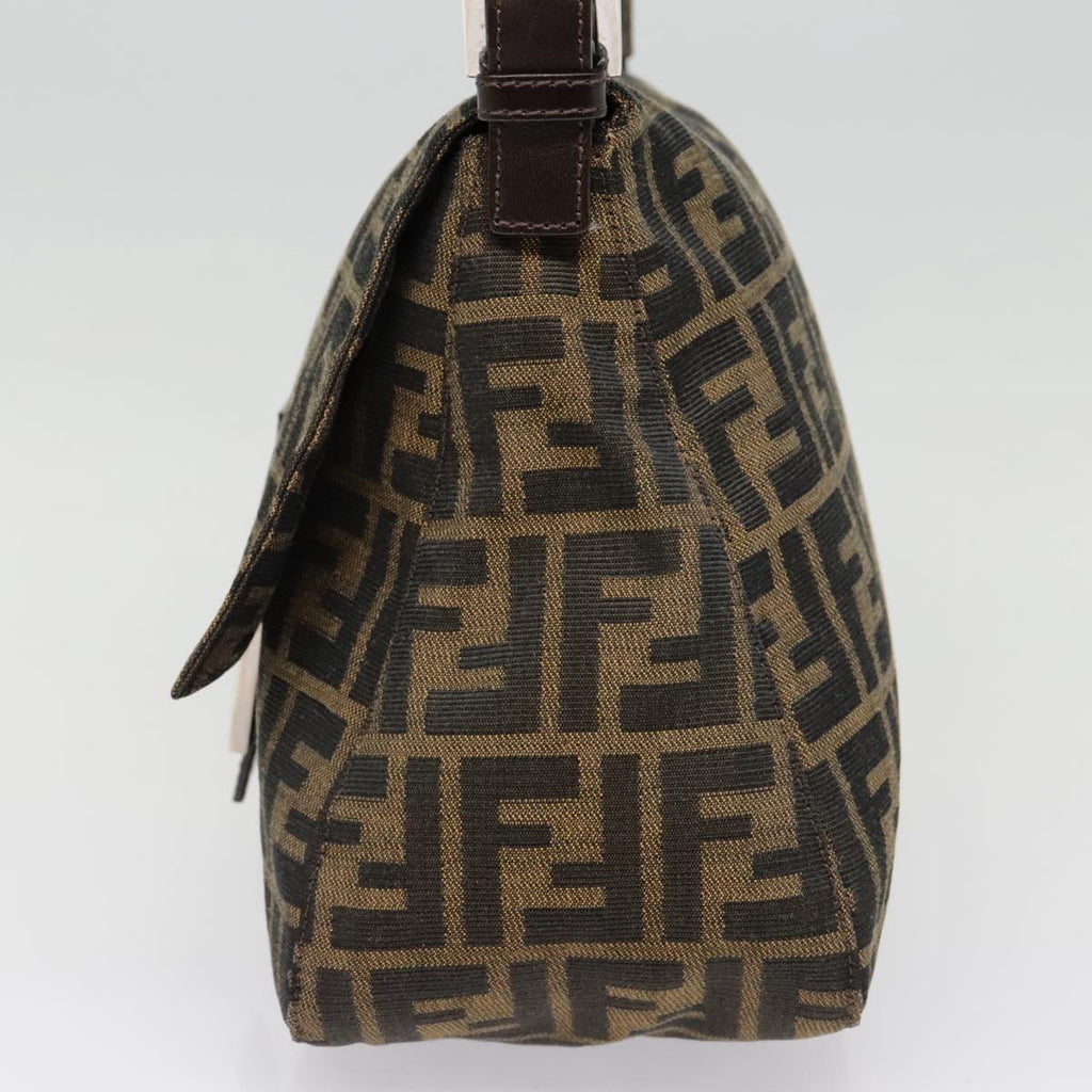 FENDI Zucca Canvas Mamma Baguette Shoulder Bag Brown Black Silver yk14866A