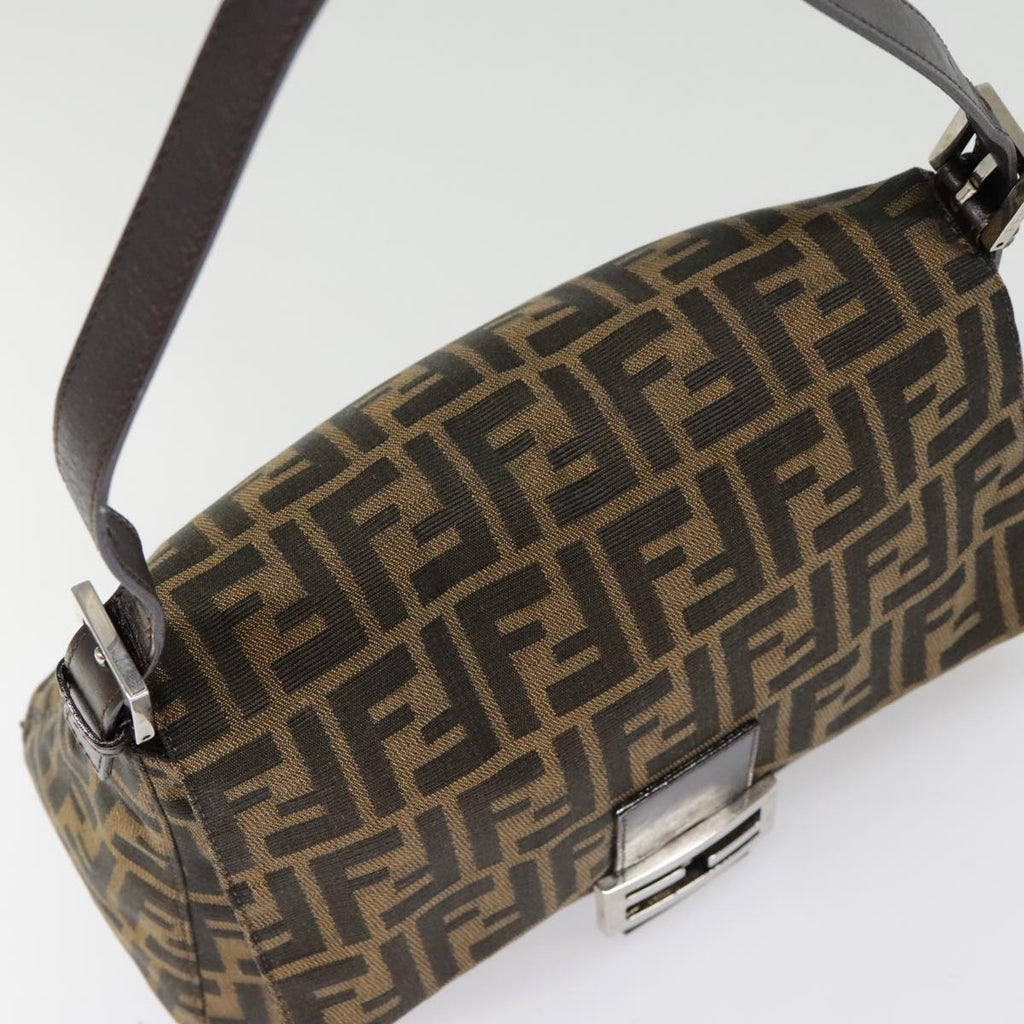 FENDI Zucca Canvas Mamma Baguette Shoulder Bag Brown Black Silver yk14866A