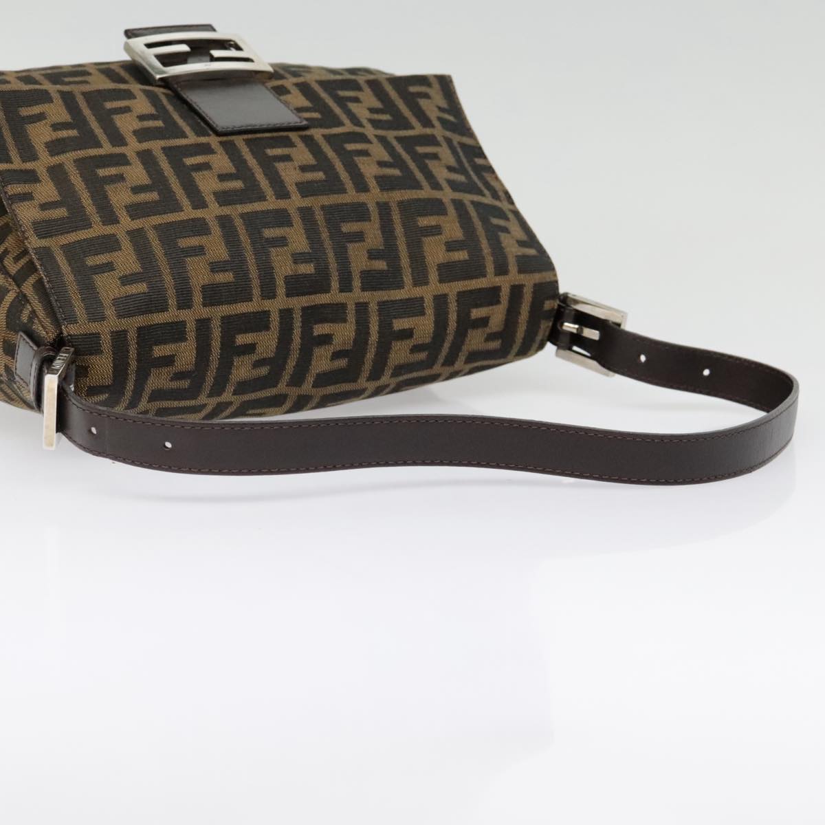 FENDI Zucca Canvas Mamma Baguette Shoulder Bag Brown Black Silver yk14866A