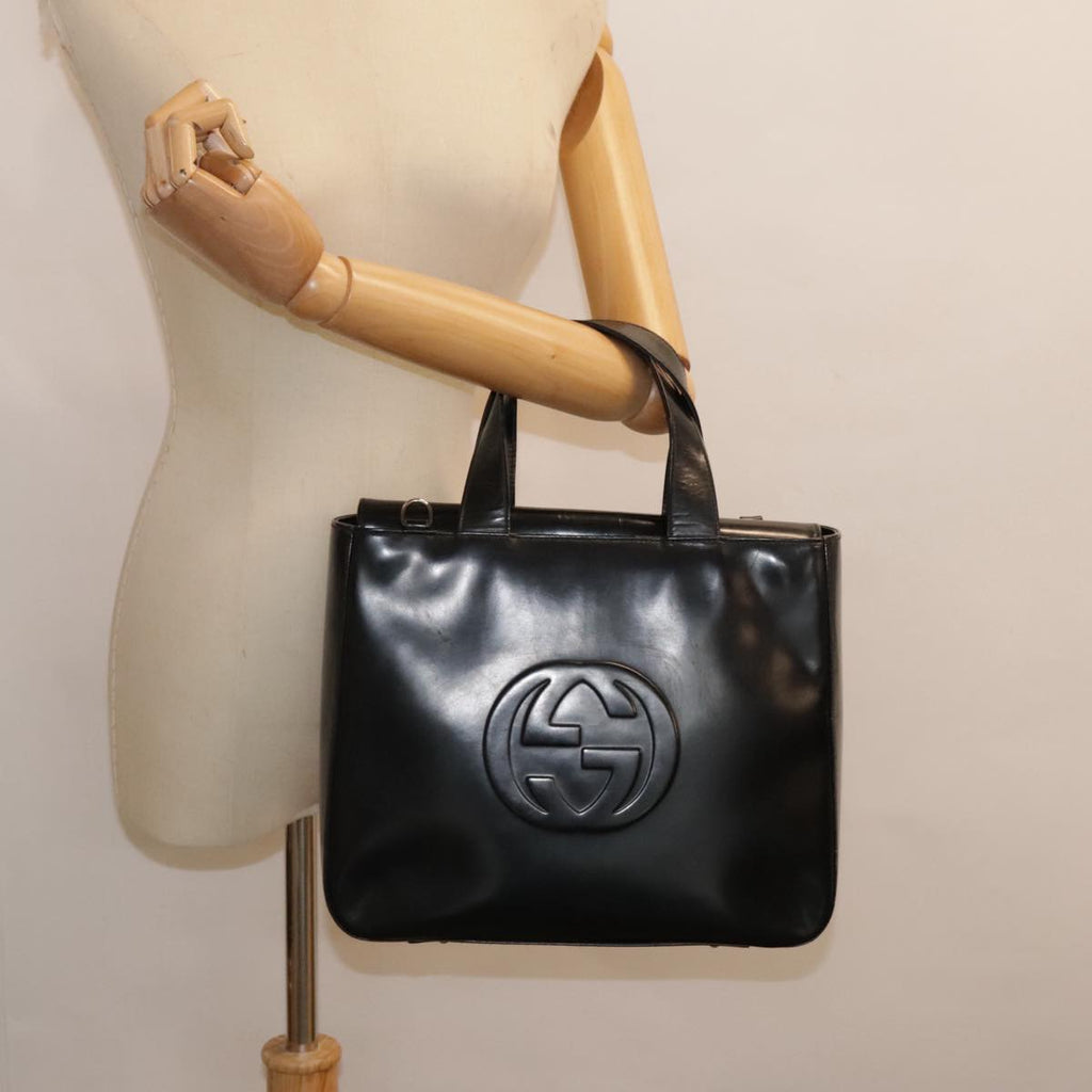 GUCCI Hand Bag Patent leather Black Silver 000 1013 0504 yk14877