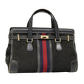 GUCCI Sherry Line Hand Bag Suede Leather Navy Red gold yk14885