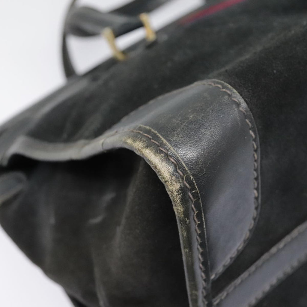 GUCCI Sherry Line Hand Bag Suede Leather Navy Red gold yk14885