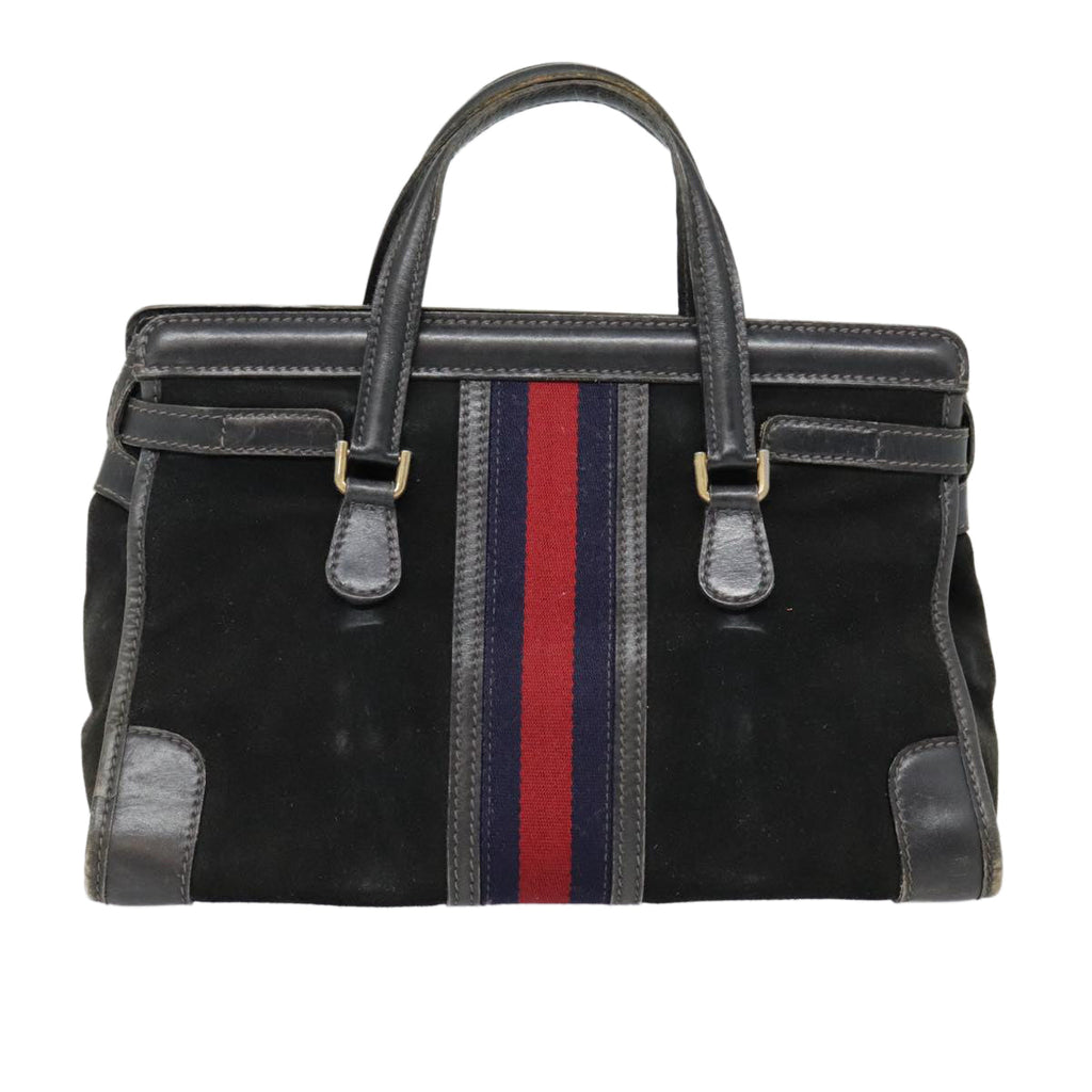 GUCCI Sherry Line Hand Bag Suede Leather Navy Red gold yk14885