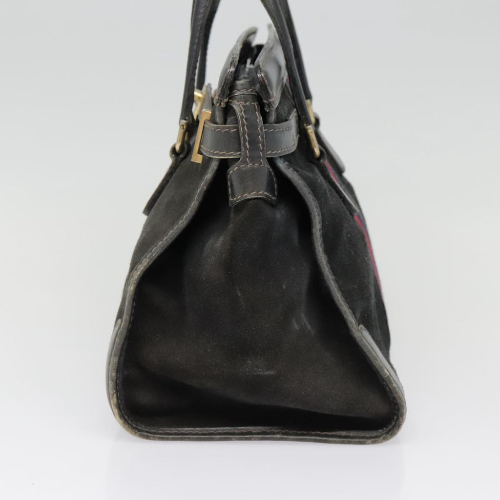 GUCCI Sherry Line Hand Bag Suede Leather Navy Red gold yk14885