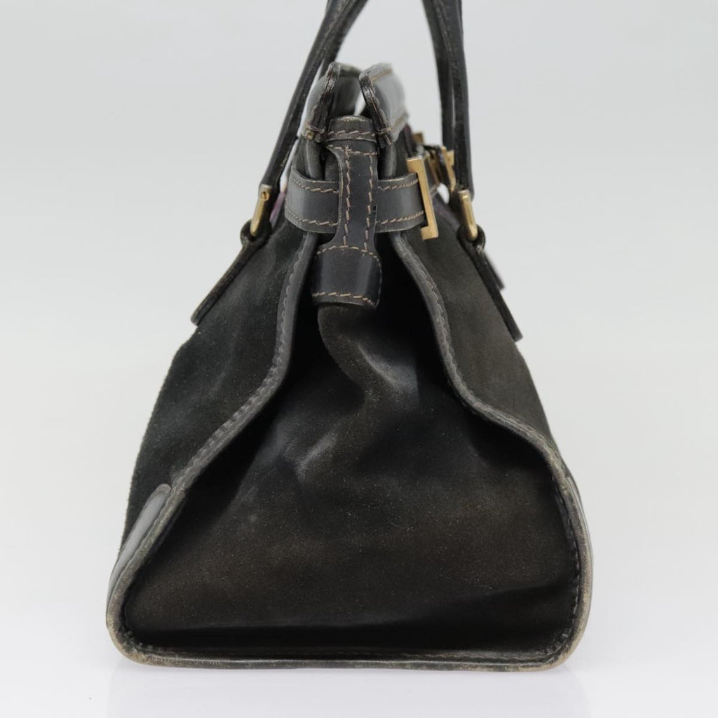 GUCCI Sherry Line Hand Bag Suede Leather Navy Red gold yk14885