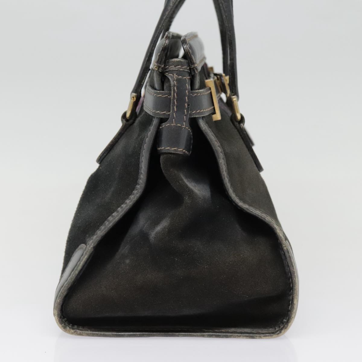 GUCCI Sherry Line Hand Bag Suede Leather Navy Red gold yk14885
