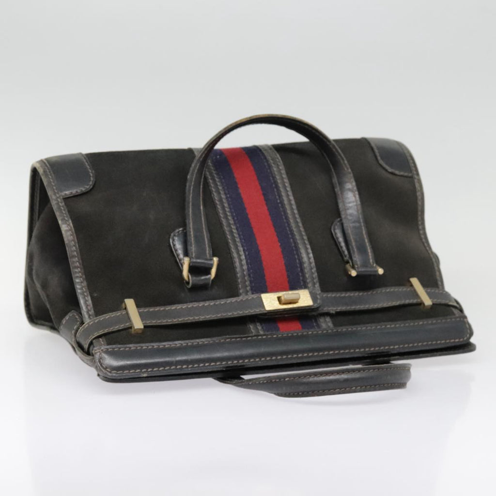 GUCCI Sherry Line Hand Bag Suede Leather Navy Red gold yk14885