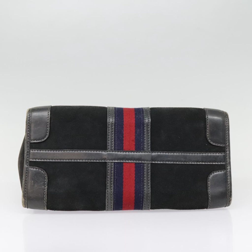 GUCCI Sherry Line Hand Bag Suede Leather Navy Red gold yk14885