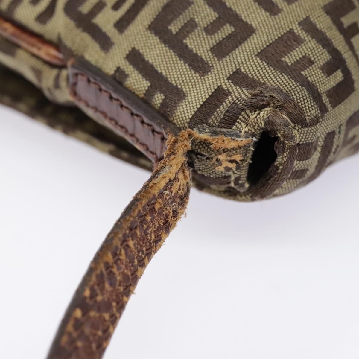 FENDI Zucchino Canvas Shoulder Bag Gold Beige yk14894
