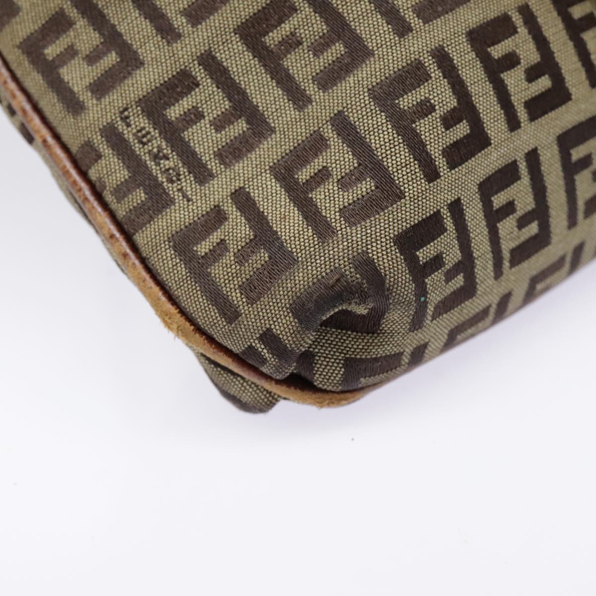 FENDI Zucchino Canvas Shoulder Bag Gold Beige yk14894