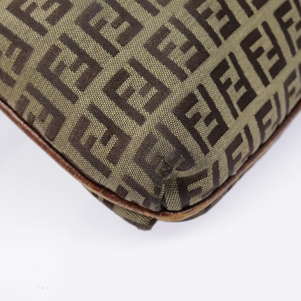 FENDI Zucchino Canvas Shoulder Bag Gold Beige yk14894