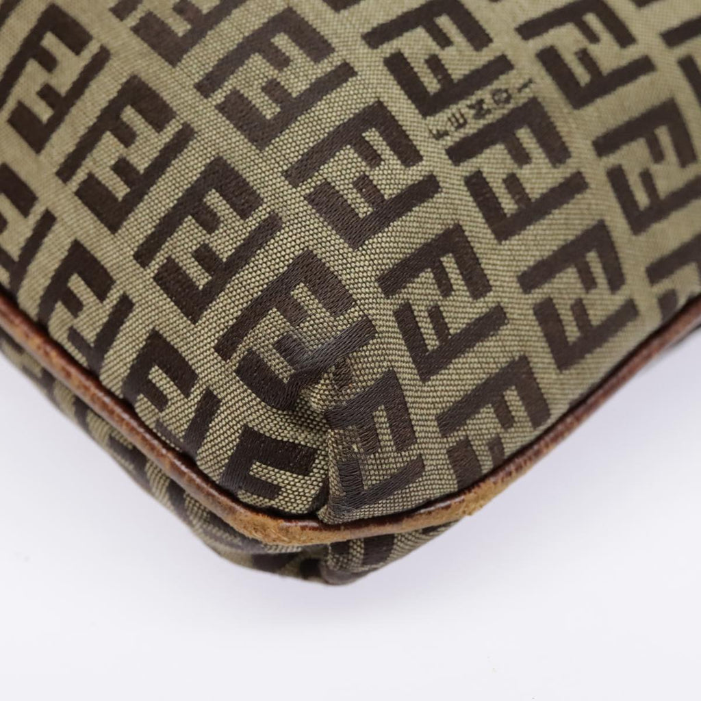 FENDI Zucchino Canvas Shoulder Bag Gold Beige yk14894