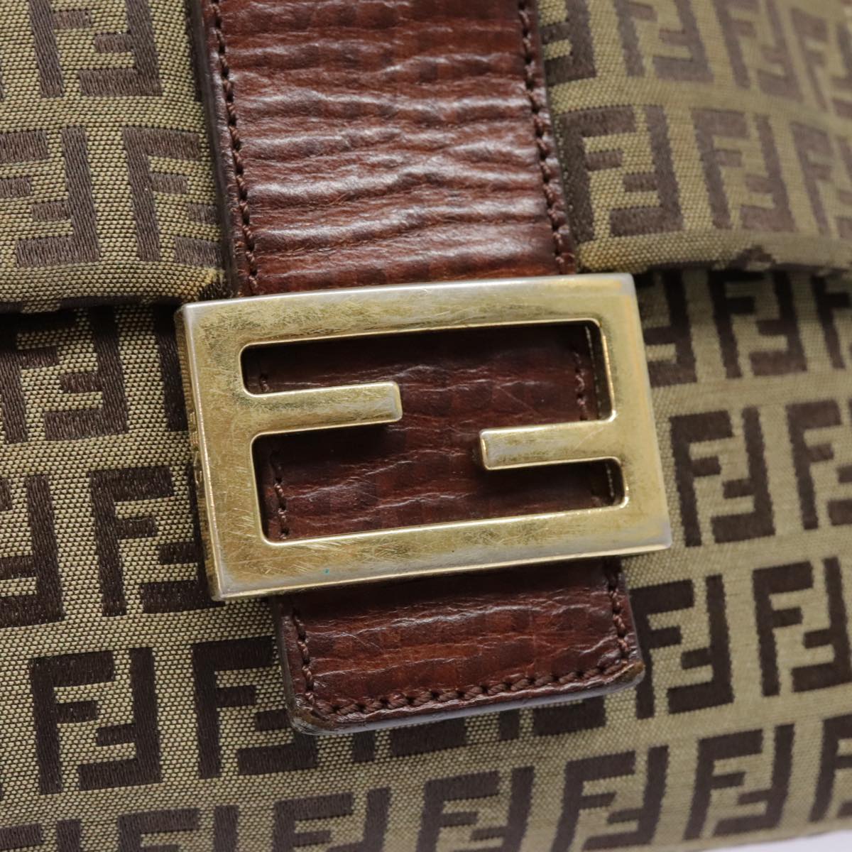 FENDI Zucchino Canvas Shoulder Bag Gold Beige yk14894