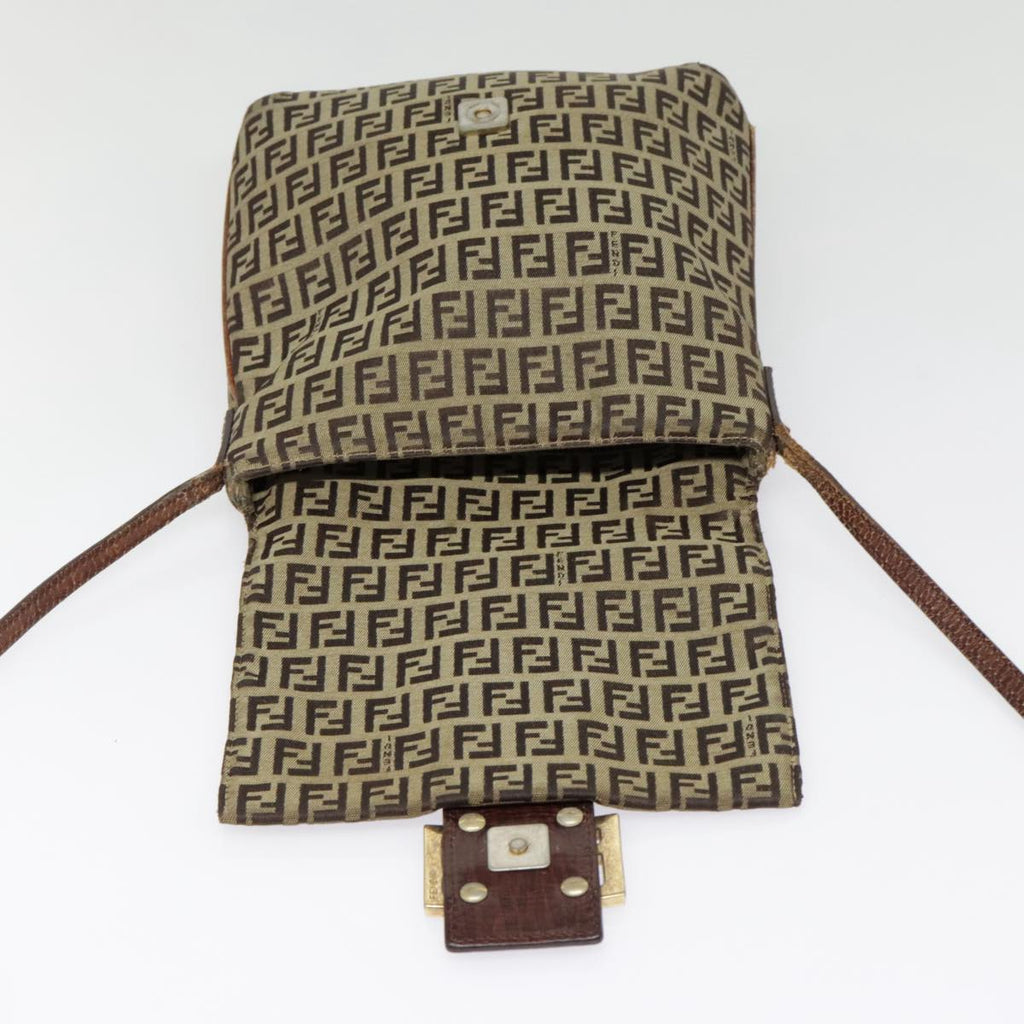 FENDI Zucchino Canvas Shoulder Bag Gold Beige yk14894