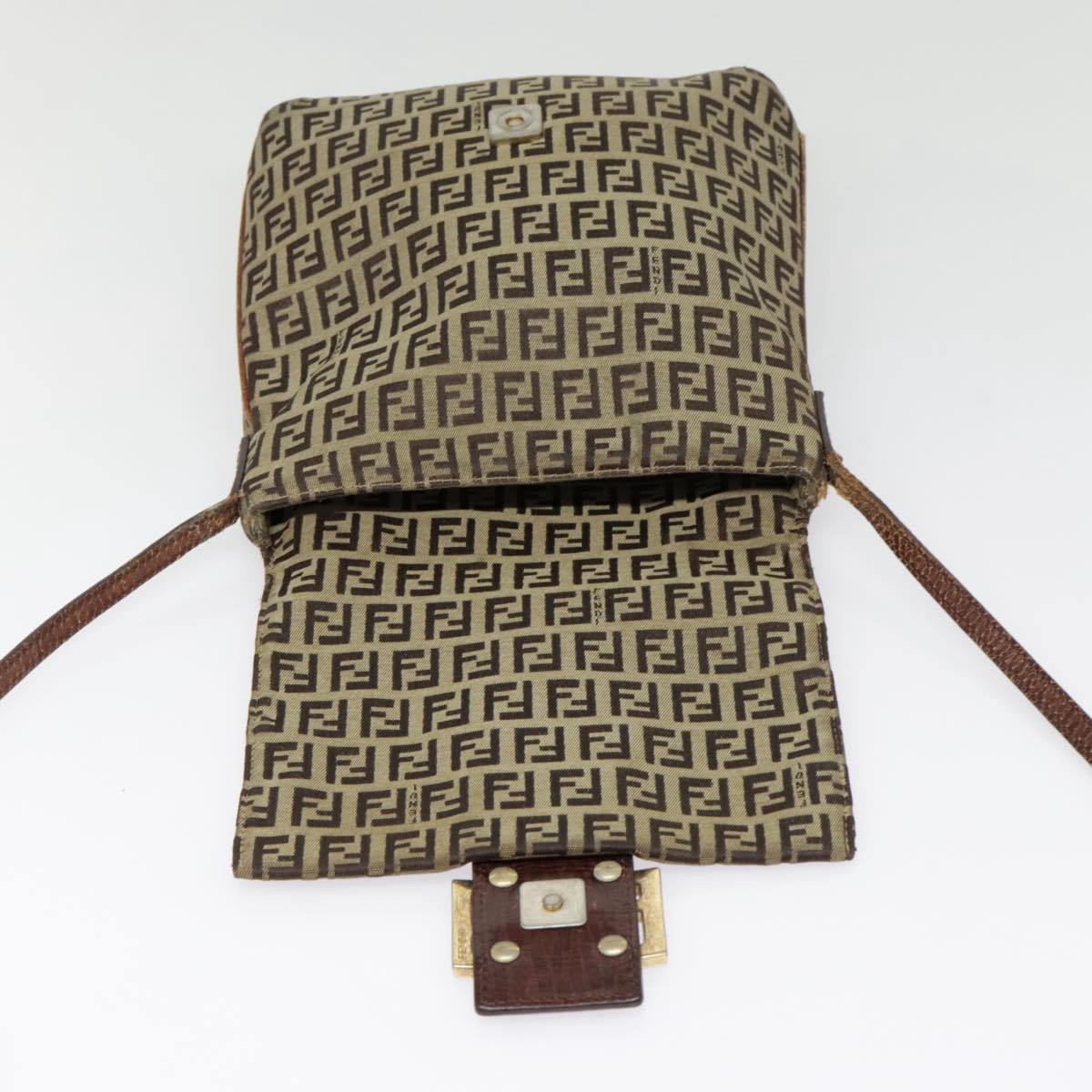 FENDI Zucchino Canvas Shoulder Bag Gold Beige yk14894