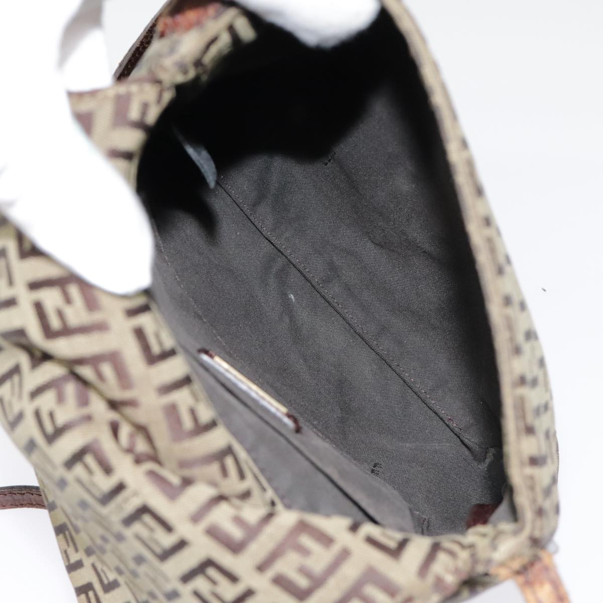 FENDI Zucchino Canvas Shoulder Bag Gold Beige yk14894