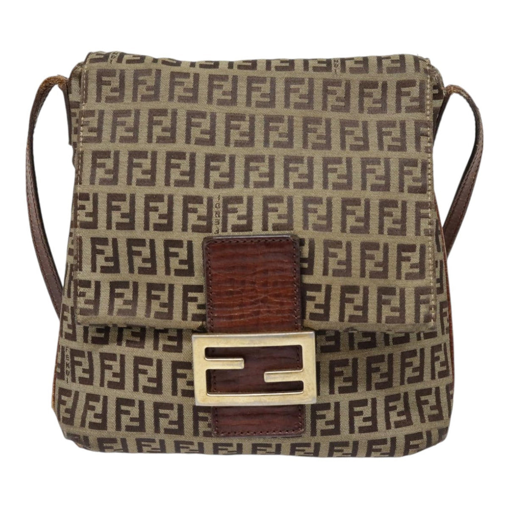 FENDI Zucchino Canvas Shoulder Bag Gold Beige yk14894