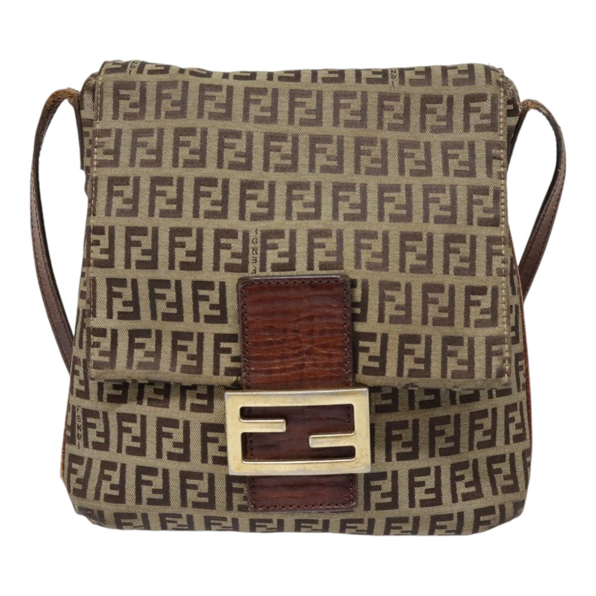 FENDI Zucchino Canvas Shoulder Bag Gold Beige yk14894