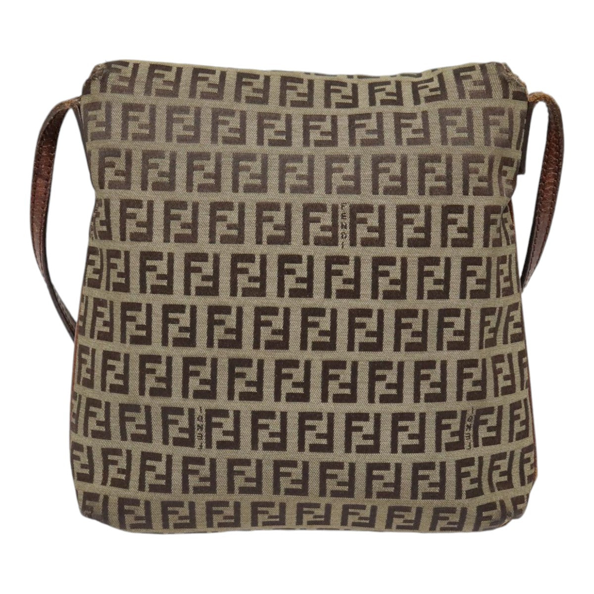 FENDI Zucchino Canvas Shoulder Bag Gold Beige yk14894