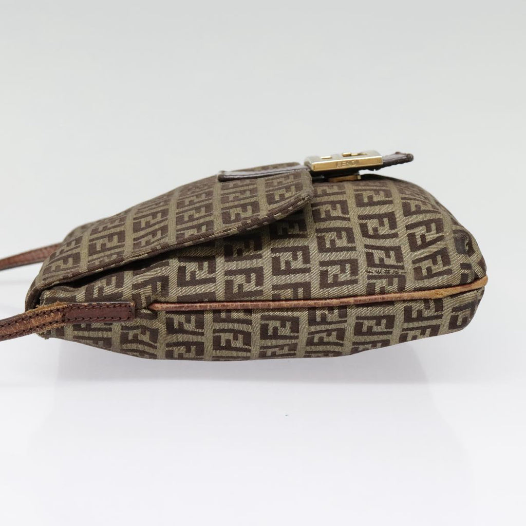FENDI Zucchino Canvas Shoulder Bag Gold Beige yk14894