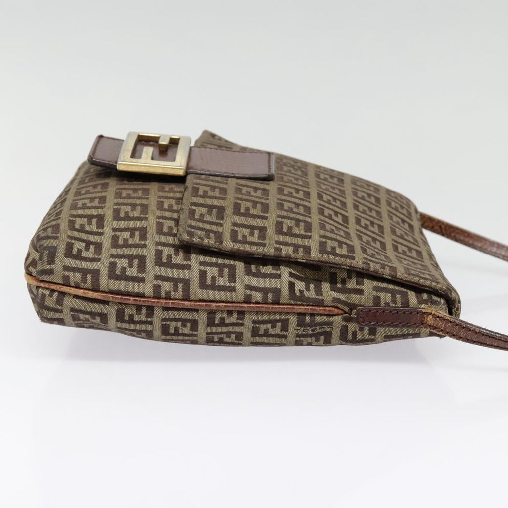 FENDI Zucchino Canvas Shoulder Bag Gold Beige yk14894