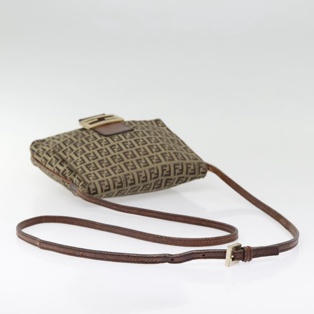 FENDI Zucchino Canvas Shoulder Bag Gold Beige yk14894