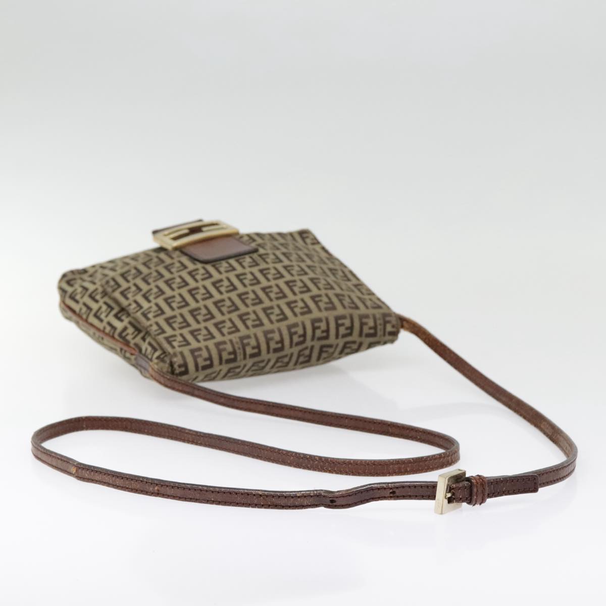FENDI Zucchino Canvas Shoulder Bag Gold Beige yk14894