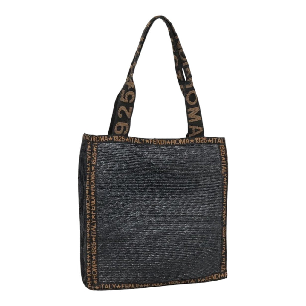 FENDI Tote Bag Straw Black Gold yk14912