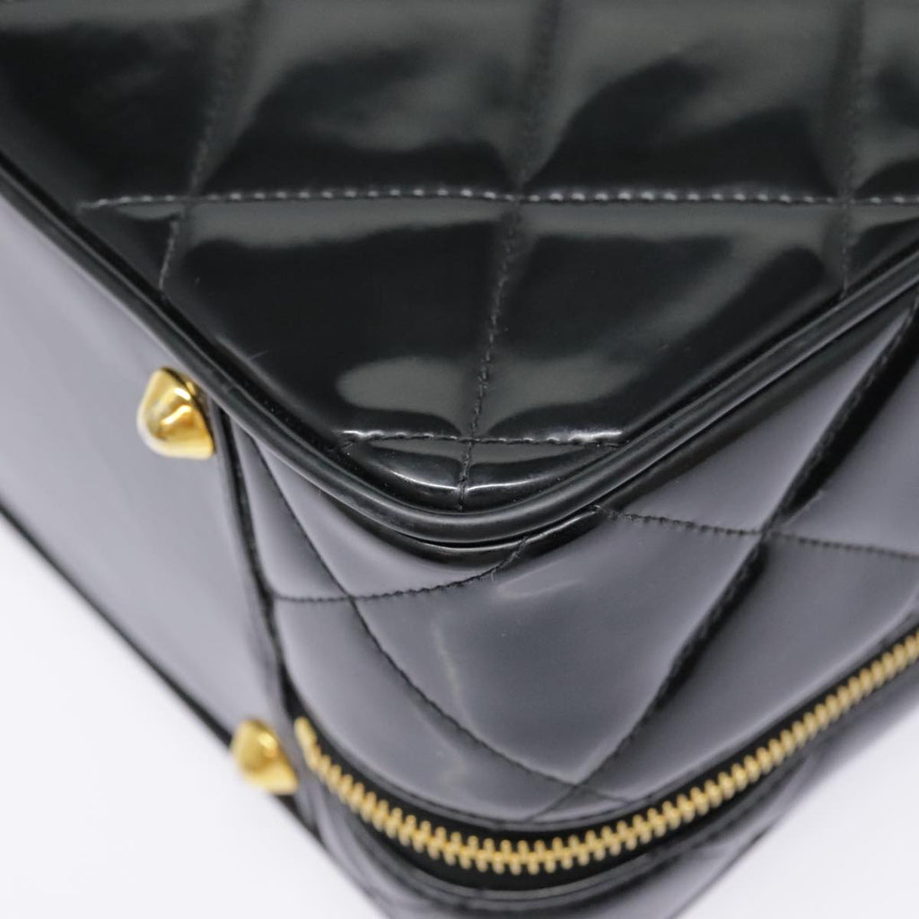 CHANEL Matelasse Chain Hand Bag Enamel Black Gold CC yk14913