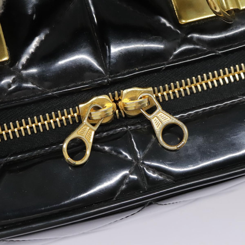 CHANEL Matelasse Chain Hand Bag Enamel Black Gold CC yk14913